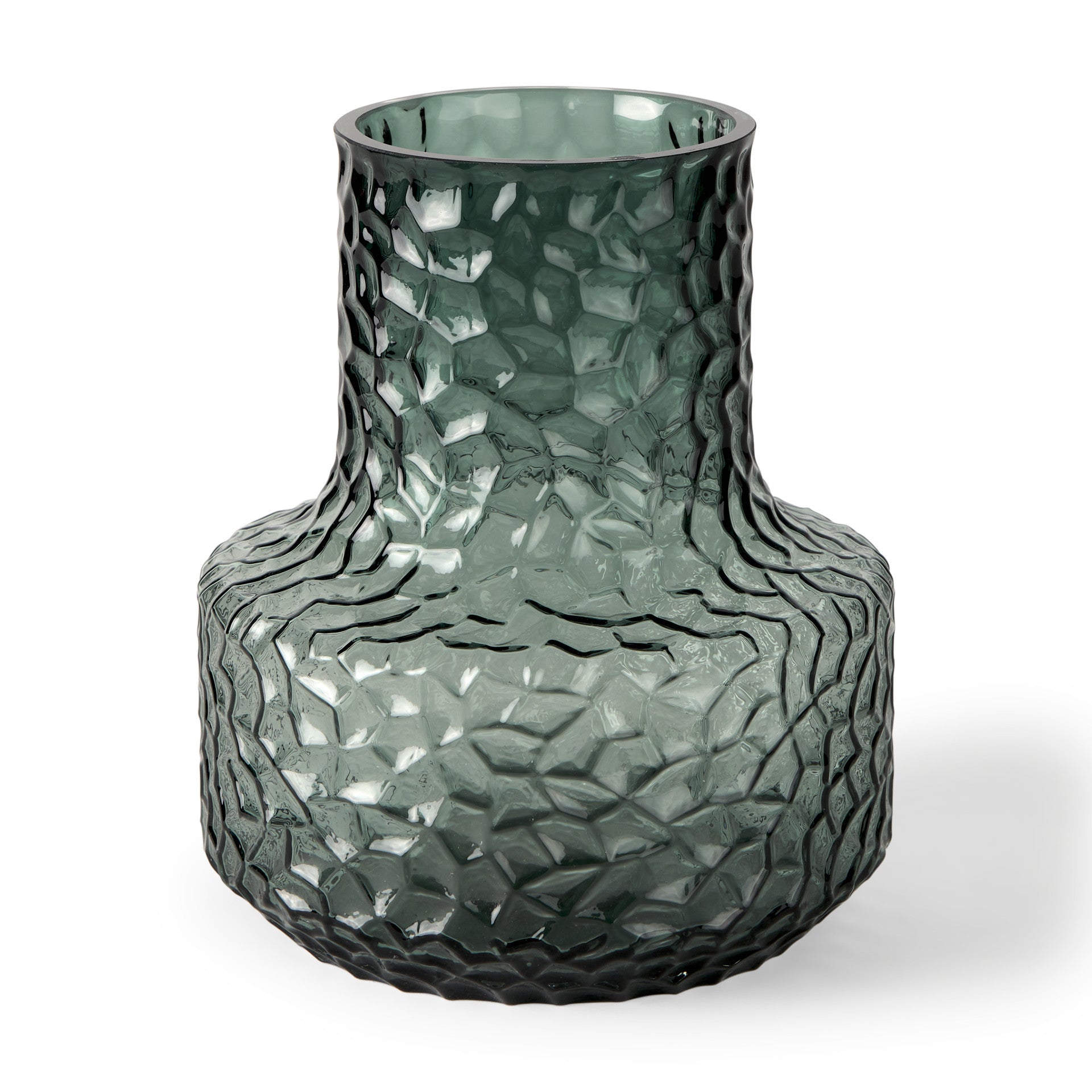 7" Green Faceted Glass Table Vase-1