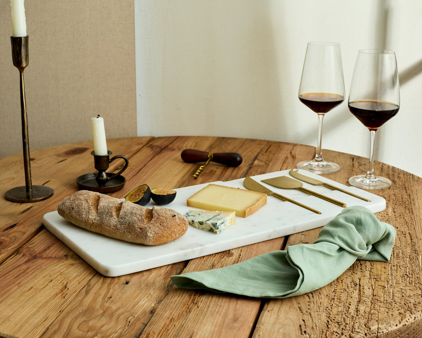 Cyara White Marble Cheese Board with Cutlery-1