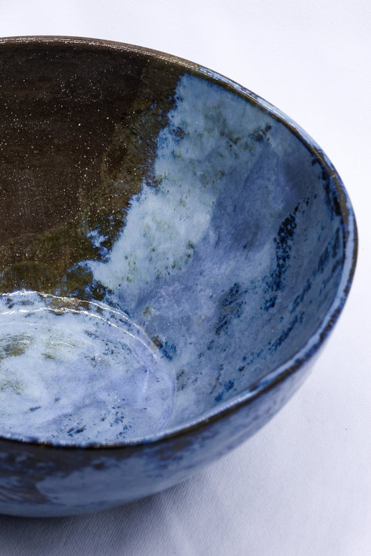 Small Smoked Grey Tidal Blue Wash Handmade Ceramic Stoneware Dinner Bowl