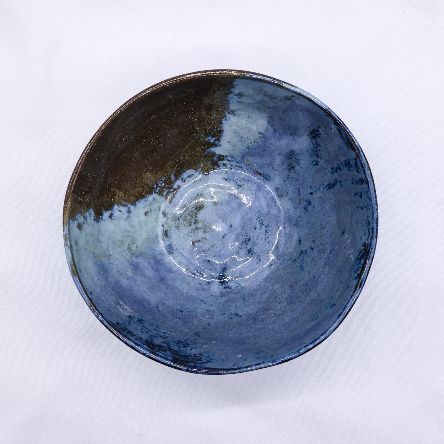Small Smoked Grey Tidal Blue Wash Handmade Ceramic Stoneware Dinner Bowl